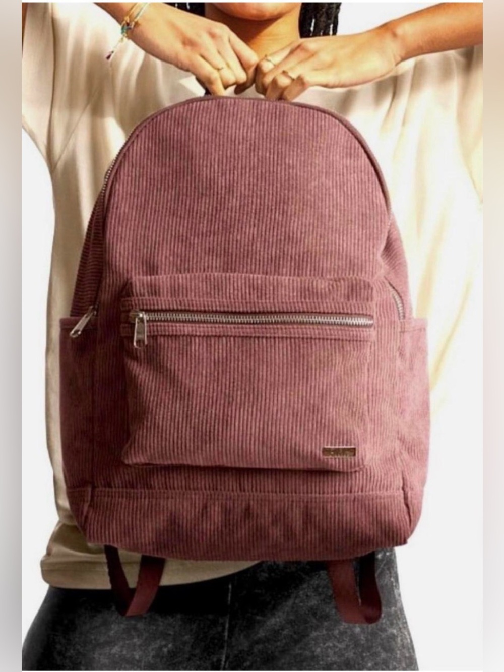 Victoria Secret Corduroy Backpack with 2 pockets and adjustable straps